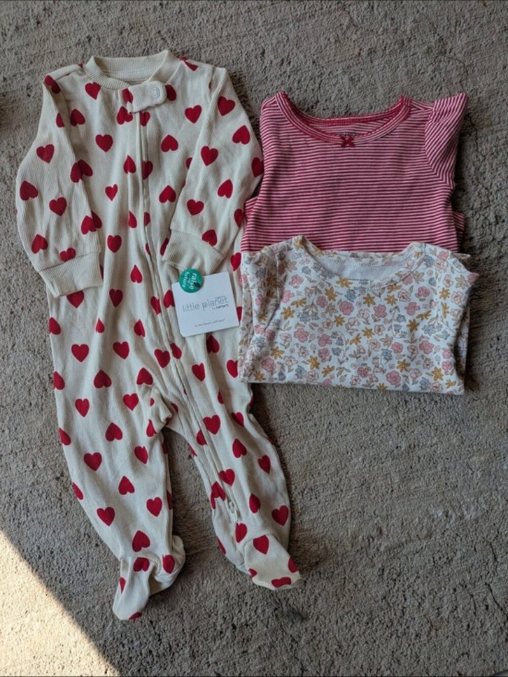Bundle (3) NWT 6m Baby Girls Carters Lot Sleeper, Onesie, Long Sleeve